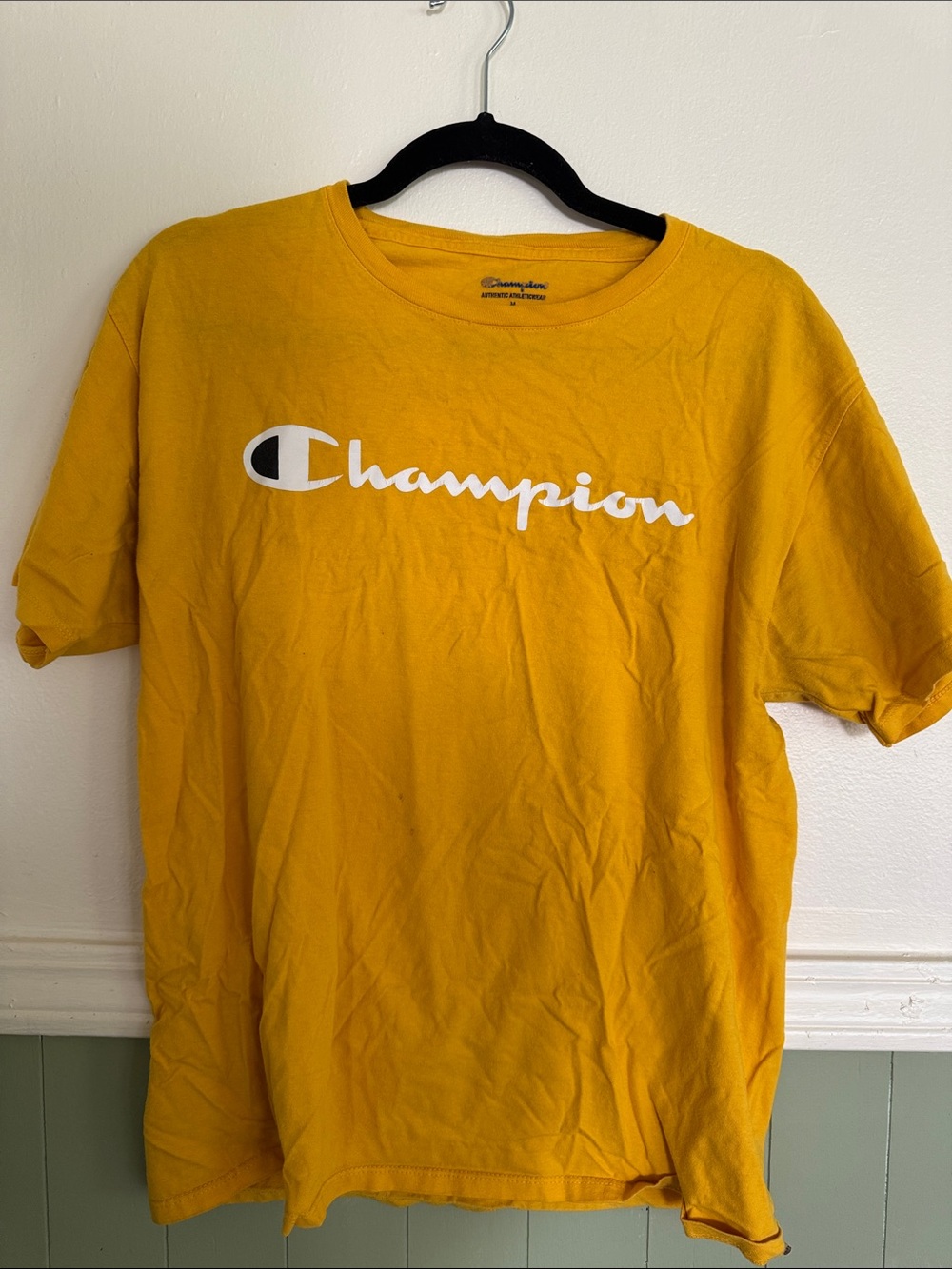 Champion Men's Mustard Yellow Logo Short Sleeve Tee